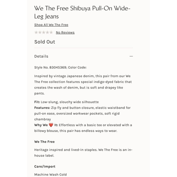 We The Free Shibuya Wide Leg Jeans Elastic Comfort Waist Blue Washed S - Picture 6 of 12